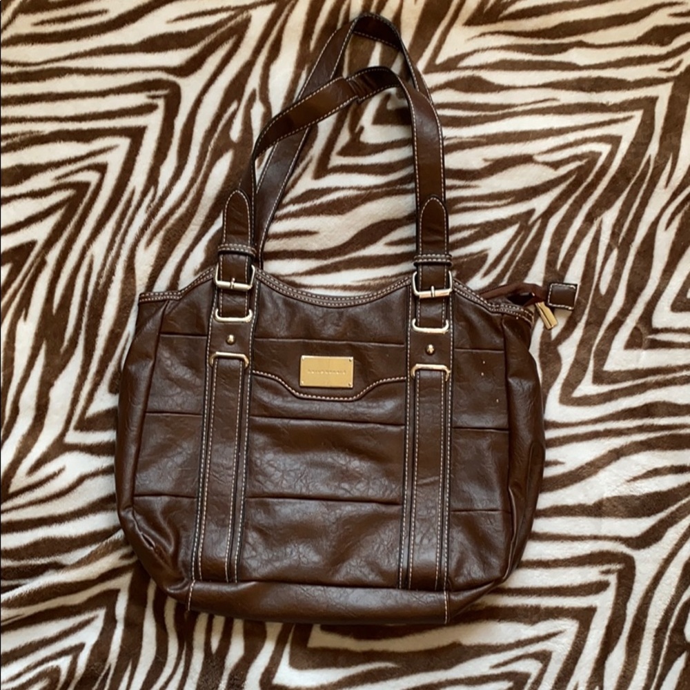 Harve benard dark brown faux leather shoulder bag purse